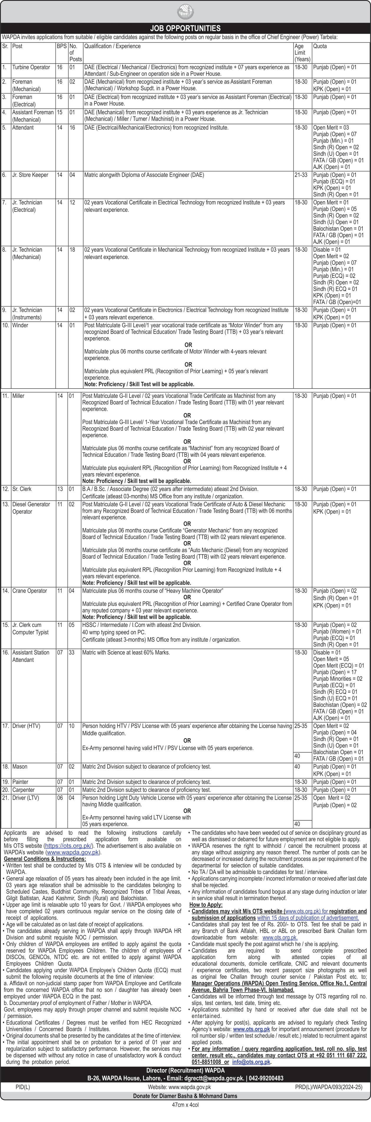 Water & Wapda Development Authority Jobs Online Apply