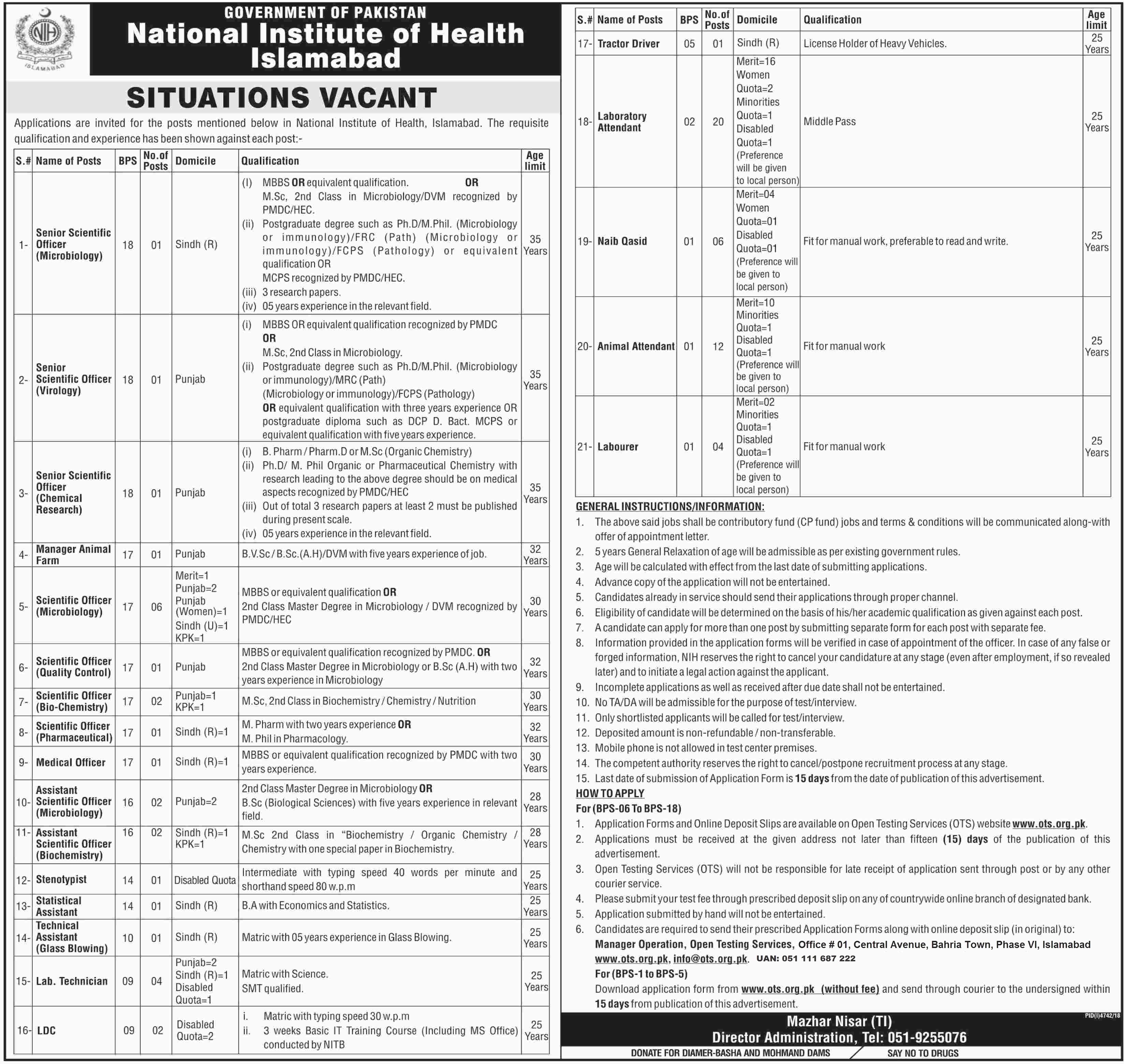 national institute of health islamabad jobs salary